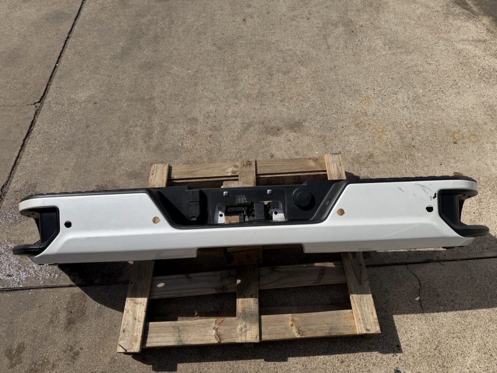 2020-2026 Chevrolet GMC Silverado 2500HD 3500HD Sierra 2500HD 3500HD Rear Bumper Abalone White With Sensor Holes OEM Take-Off (Stock RB-093)